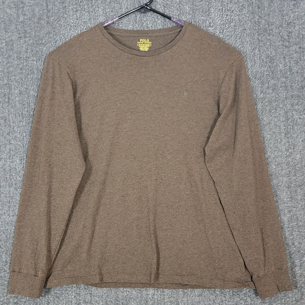 Polo Ralph Lauren T-Shirt Mens XL Brown Long Sleeve Custom Slim Fit Pony Logo